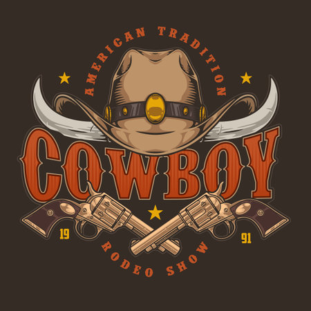 American cowboy vintage sticker colorfulのイラスト素材