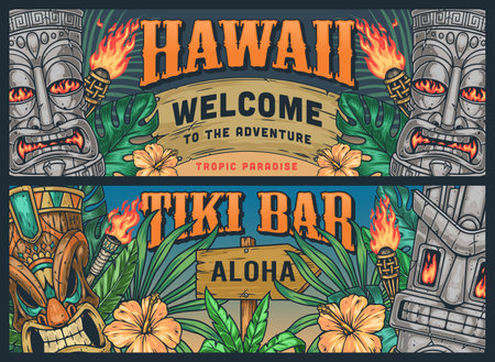 Welcome Hawaii set banners colorfulのイラスト素材