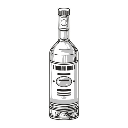Bottle vodka monochrome vintage elementのイラスト素材