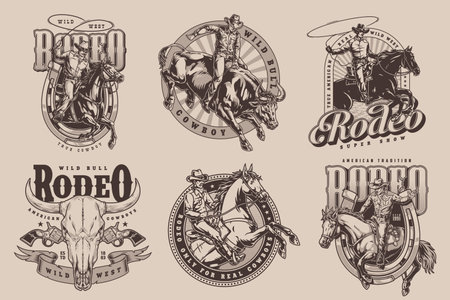 Wild west monochrome set flyersのイラスト素材