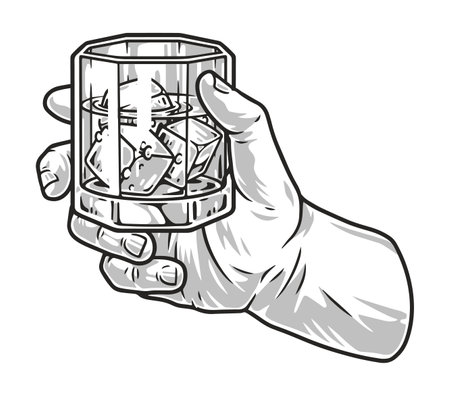 Hand with whiskey logotype monochromeのイラスト素材