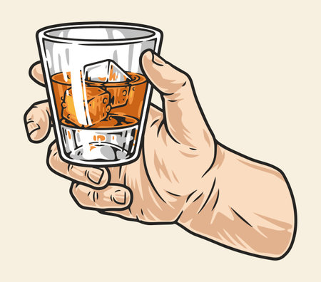 Rum in hand label colorfulのイラスト素材