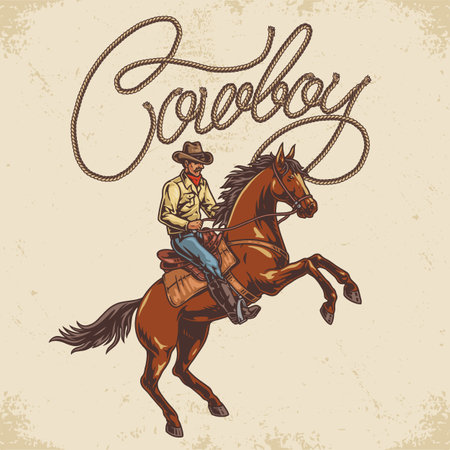 Man cowboy colorful vintage stickerのイラスト素材