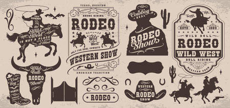 Rodeo show monochrome set emblemsのイラスト素材