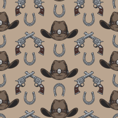 Western cowboy colorful seamless patternのイラスト素材