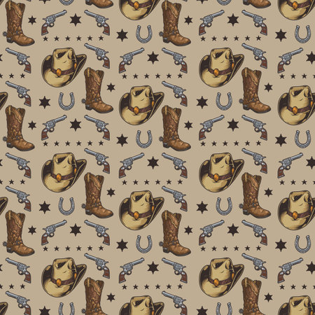Cowboy culture colorful seamless patternのイラスト素材