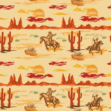 Wild west colorful pattern seamlessのイラスト素材