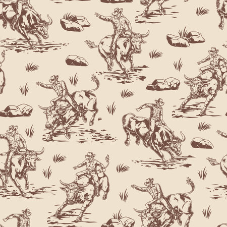 Bull rodeo seamless pattern monochromeのイラスト素材