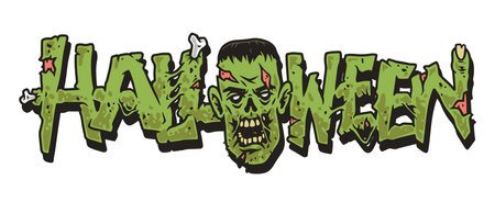 Halloween Frankenstein lettering colorful stickerのイラスト素材