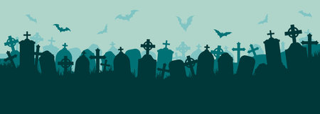 Halloween cemetery horizontal banner colorfulのイラスト素材