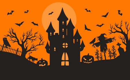 Halloween terrible landscape colorful posterのイラスト素材