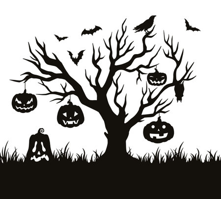 Spooky Halloween party poster monochromeのイラスト素材