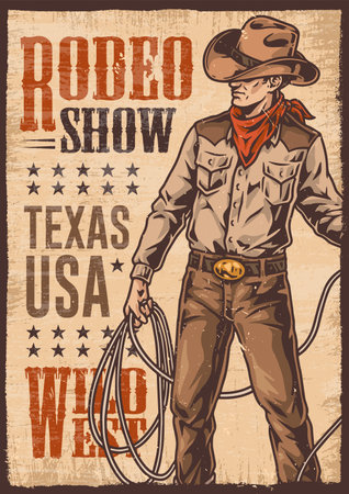 Rodeo show vintage sticker colorfulのイラスト素材