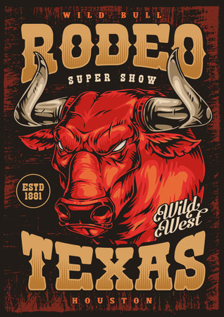 Texas rodeo colorful vintage posterのイラスト素材