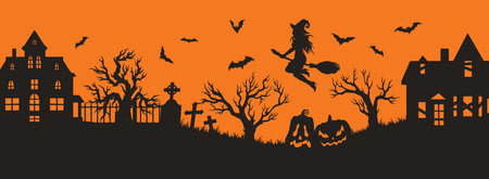 Halloween landscape horizontal banner colorfulのイラスト素材