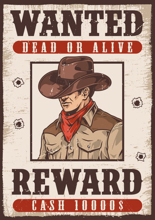 Wanted criminal vintage flyer colorfulのイラスト素材