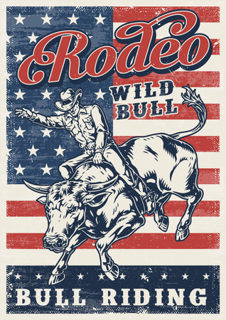 American rodeo colorful vintage stickerのイラスト素材