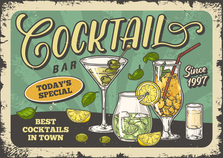 Cocktail bar vintage flyer colorfulのイラスト素材