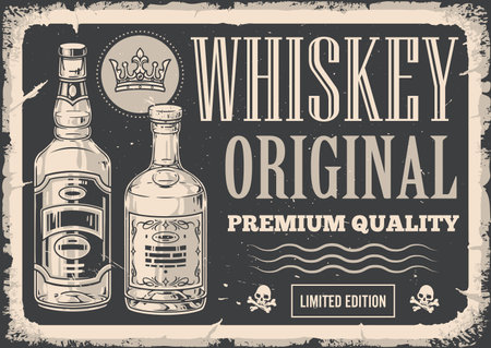 Whiskey original monochrome vintage posterのイラスト素材