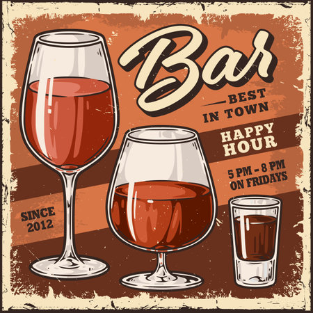 Bar booze colorful vintage stickerのイラスト素材