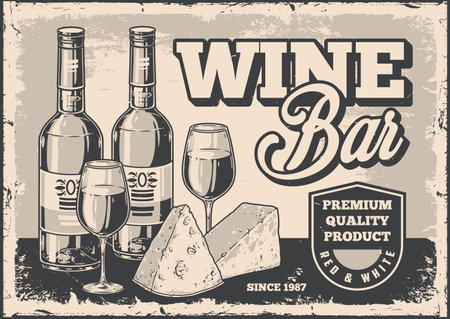 Wine bar monochrome vintage posterのイラスト素材