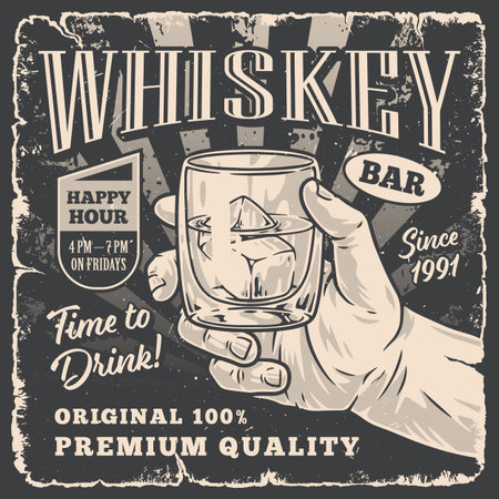 Whiskey glass monochrome vintage posterのイラスト素材