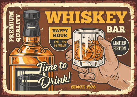Whiskey bar colorful vintage posterのイラスト素材