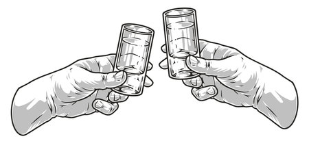 Vodka glasses shots emblem monochromeのイラスト素材