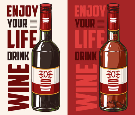 Wine bottle colorful vintage flyerのイラスト素材