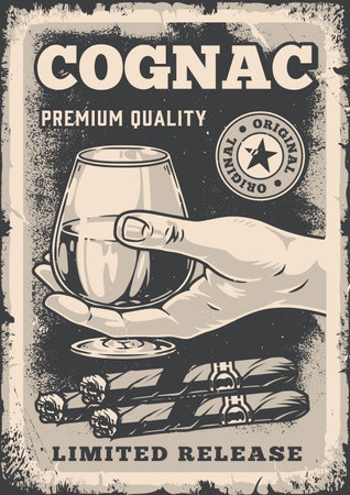 Cognac alcohol monochrome vintage stickerのイラスト素材