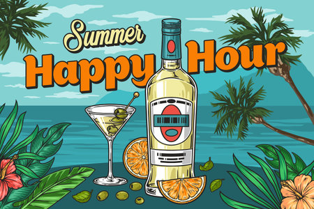 Martini alcohol colorful vintage posterのイラスト素材