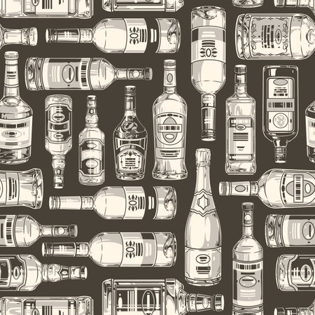 Assortment alcohol monochrome pattern seamlessのイラスト素材