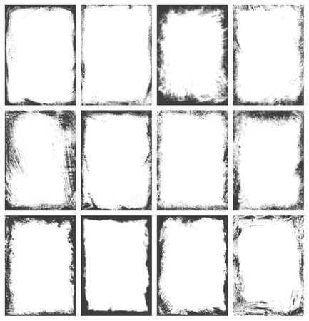 Grunge frames monochrome set elementsのイラスト素材