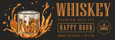 Whiskey alcohol colorful vintage bannerのイラスト素材