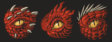 Dragon eyes set labels colorfulのイラスト素材