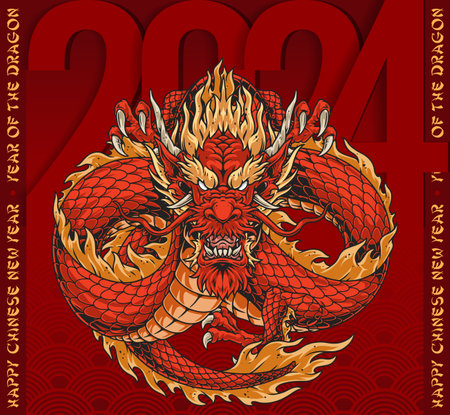 New year dragon colorful stickerのイラスト素材
