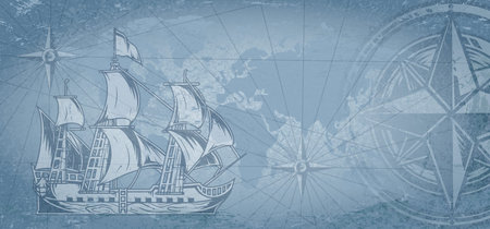 Sailing ship vintage background colorful