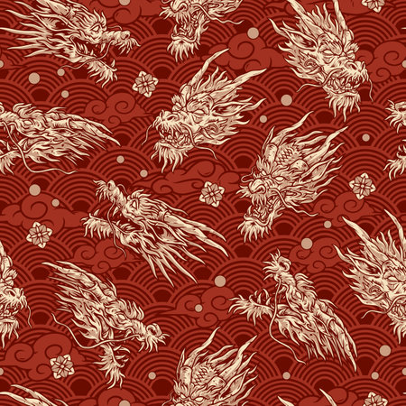 Dragon heads colorful seamless patternのイラスト素材