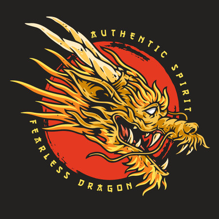 Golden dragon head flyer colorfulのイラスト素材