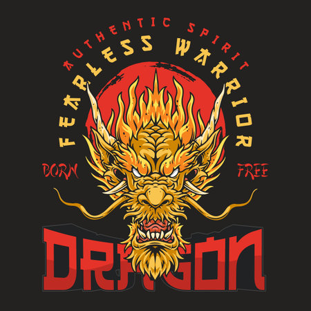 Golden dragon head poster colorfulのイラスト素材