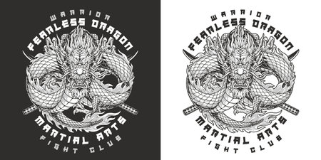 Dragon fight club monochrome posterのイラスト素材