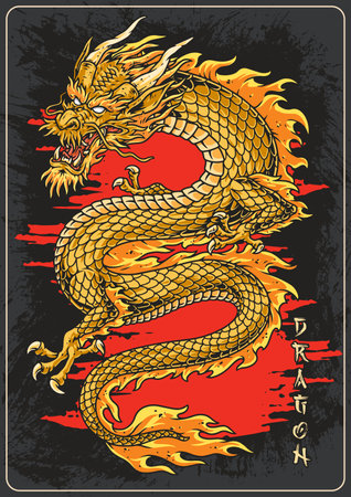 Fantastic asian dragon sticker colorfulのイラスト素材