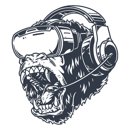 Gamer monkey head monochrome elementのイラスト素材