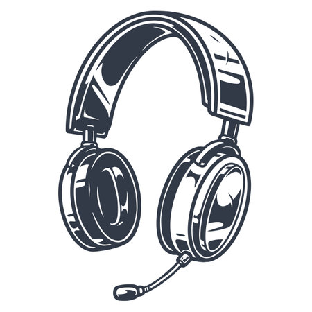 Headphones with microphone label monochromeのイラスト素材