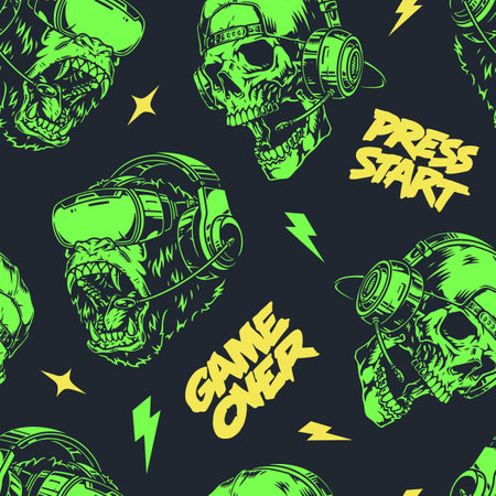Cyber sports green seamless patternのイラスト素材