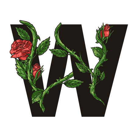 Flower letter W sticker colorfulのイラスト素材