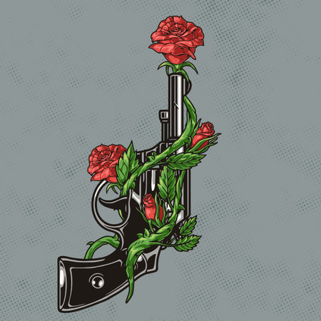 Floral revolver colorful vintage logotypeのイラスト素材