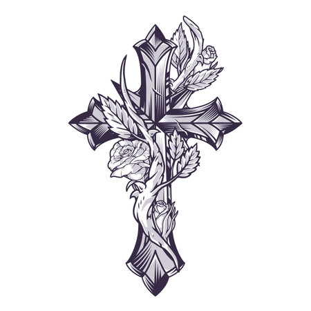 Floral cross vintage logotype monochromeのイラスト素材