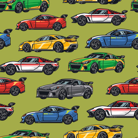 Tuned automobiles colorful seamless patternのイラスト素材