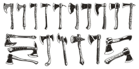 Axes vintage set stickers monochromeのイラスト素材